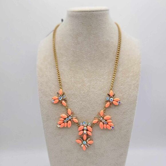 J Crew Orange Resin and Clear Crystal Statement Necklace NWT!  NEW! - Picture 12 of 12